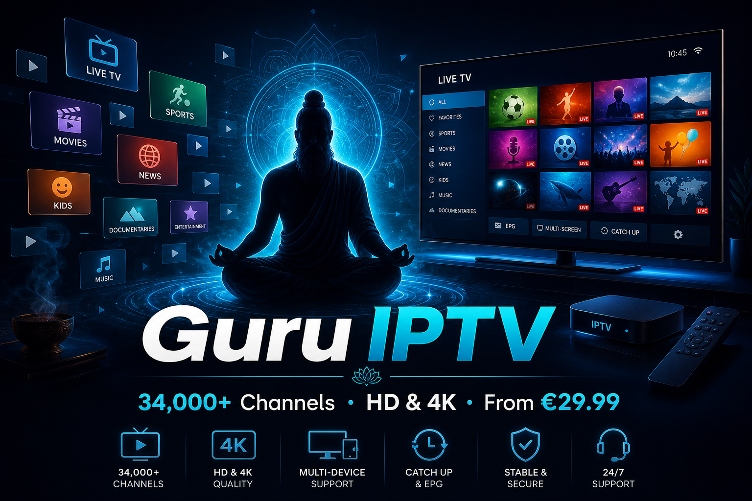 Guru IPTV premium streaming service – live TV and on-demand content from IPTV5