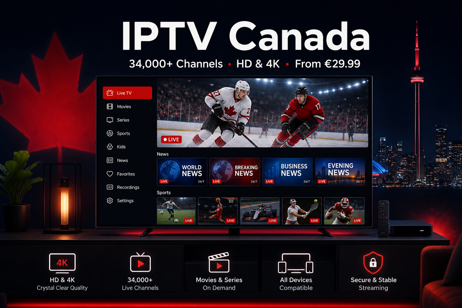 IPTV Canada premium streaming service – live Canadian TV, hockey and on-demand content from IPTV5
