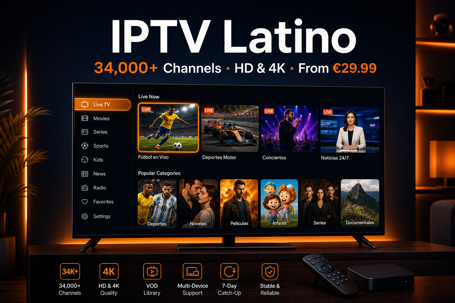 IPTV Latino premium streaming — Latin live TV, sports and telenovelas on Smart TV
